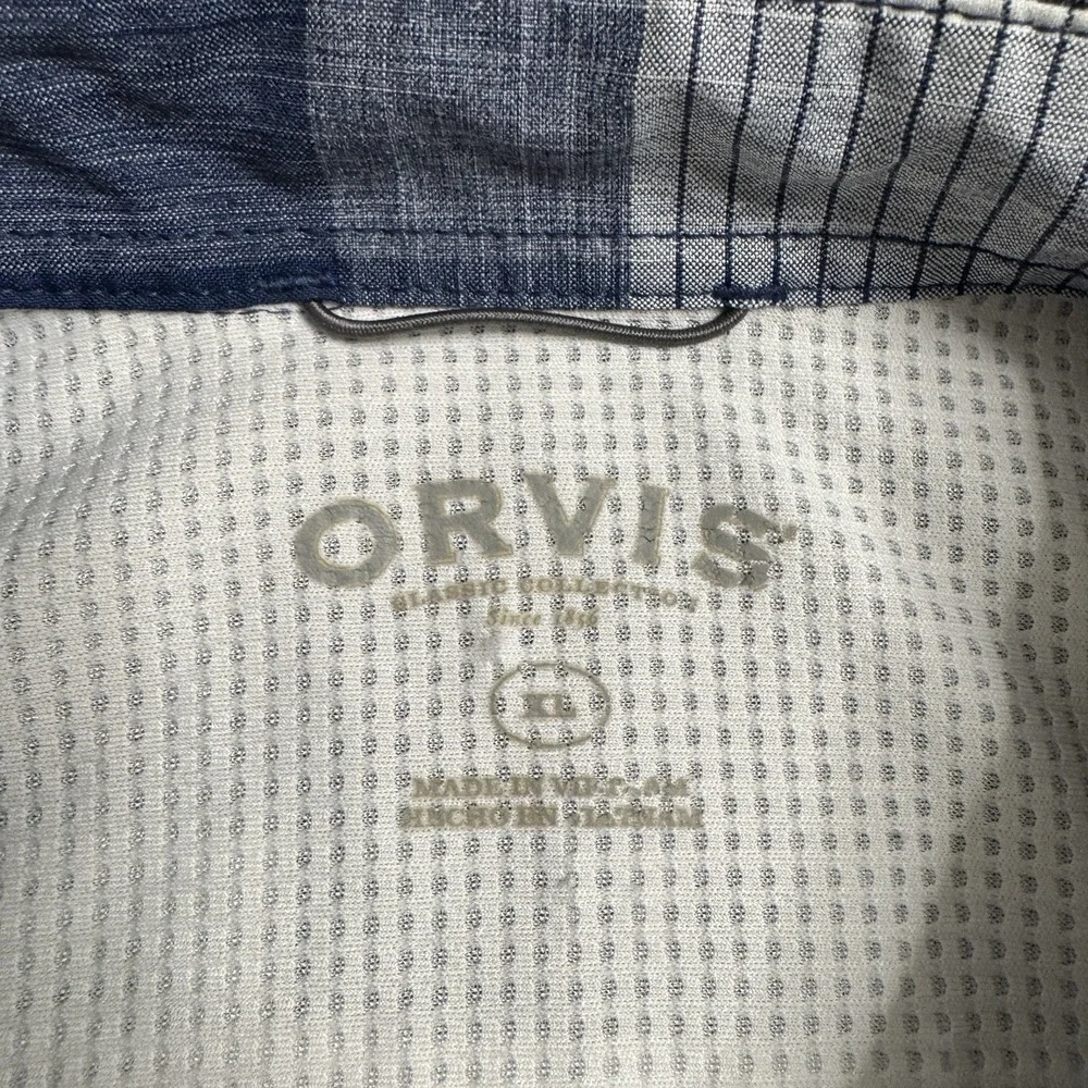 Orvis Shirt Mens XL Blue Plaid Classic Collection Button Up‎ Pockets Camp Fish